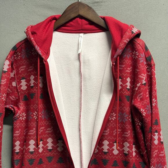 Fabletics‎ Women's Red Fair Isle Cozy Fleece Hooded Jumpsuit Pajama Medium - Picture 5 of 11